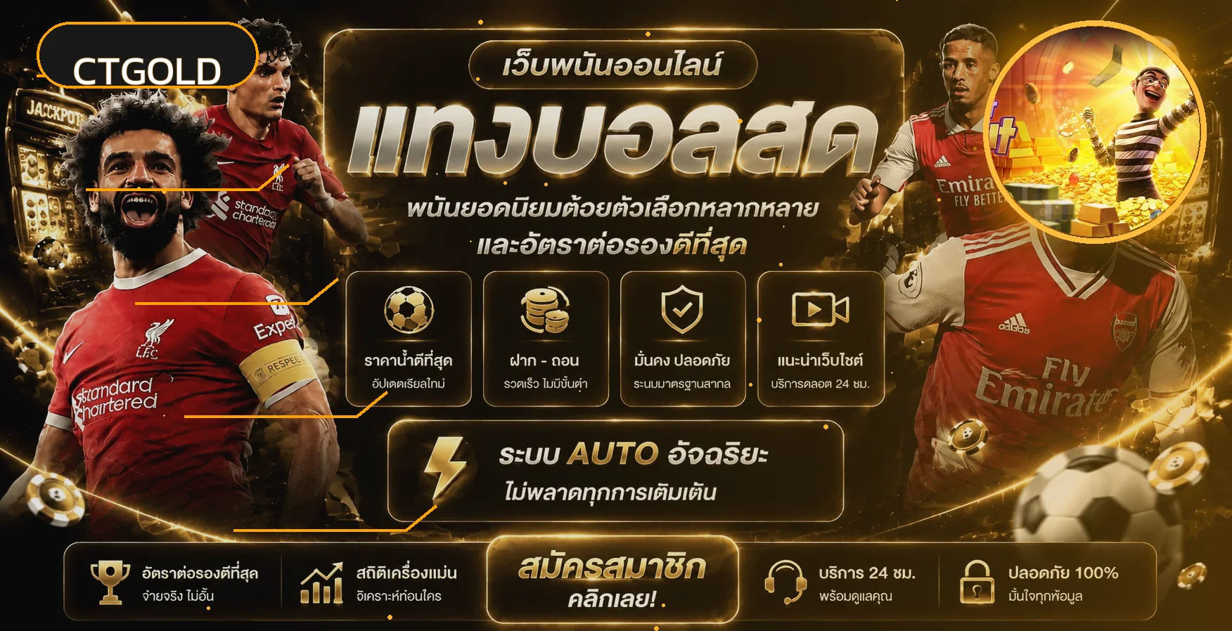 ภาพ CTGOLD กีฬาและการเดิมพันพร้อมกราฟิกโทนส้มทอง